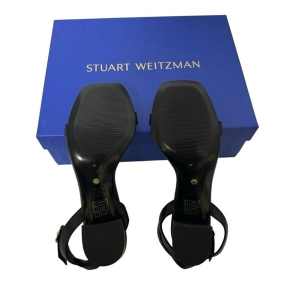 NEW IN BOX Stuart Weitzman Nearlybare Black Sandals Smooth Calf Leather Size 8 - Picture 11 of 14